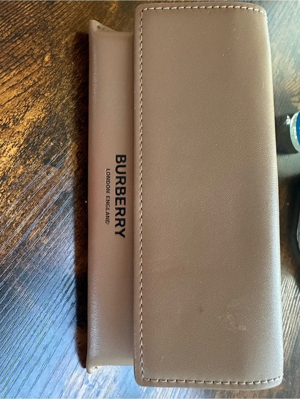 Burberry Taupe Leather Eyewear Case with Black Logo